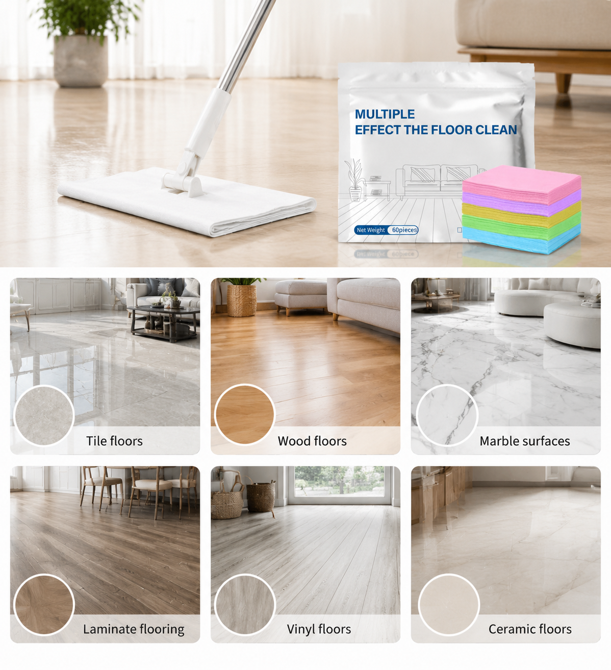 Great Value Cleaning Pack | 60-Pieces Multi-Effect Floor Cleaning Sheets