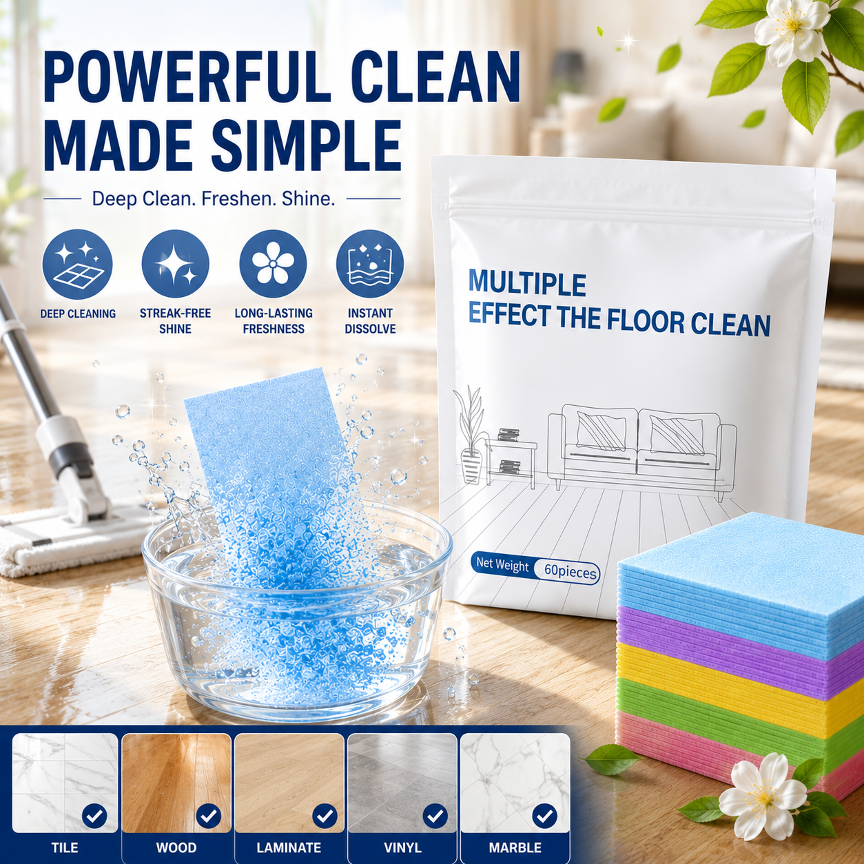 Great Value Cleaning Pack | 60-Pieces Multi-Effect Floor Cleaning Sheets